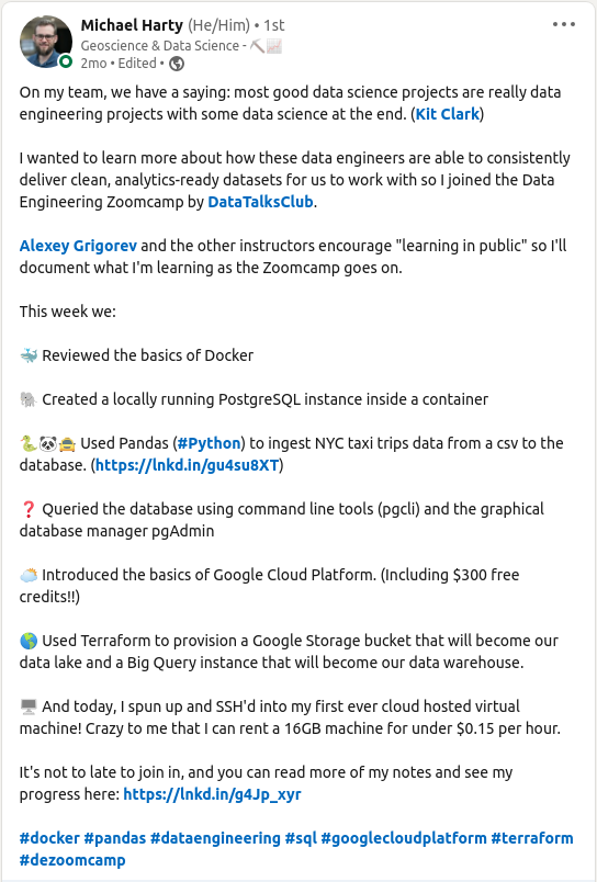 🤓 DataTalkClub 2022 data engineering zoomcamp